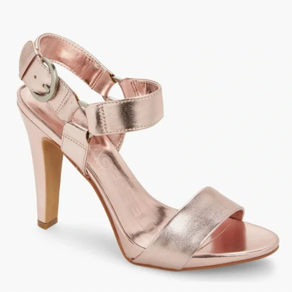 NWOT Karl Lagerfeld Paris Cieone Metallic Leather Ankle Strap Sandals Size 8.5M - Picture 1 of 16